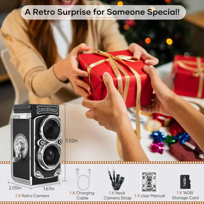 CHUZHAO Mini Retro Digital Camera with 1.54Inch Screen 1080P Video 12MP Photos Compact Vintage Portable for Birthday Gift